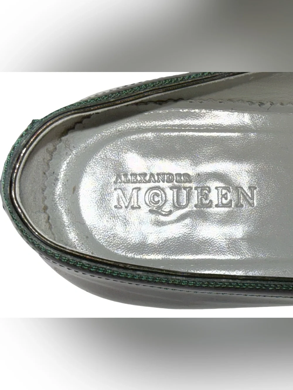 ALEXANDER MCQUEEN SLIP-ON LOAFERS IN METALLIC GREEN PATENT LEATHER